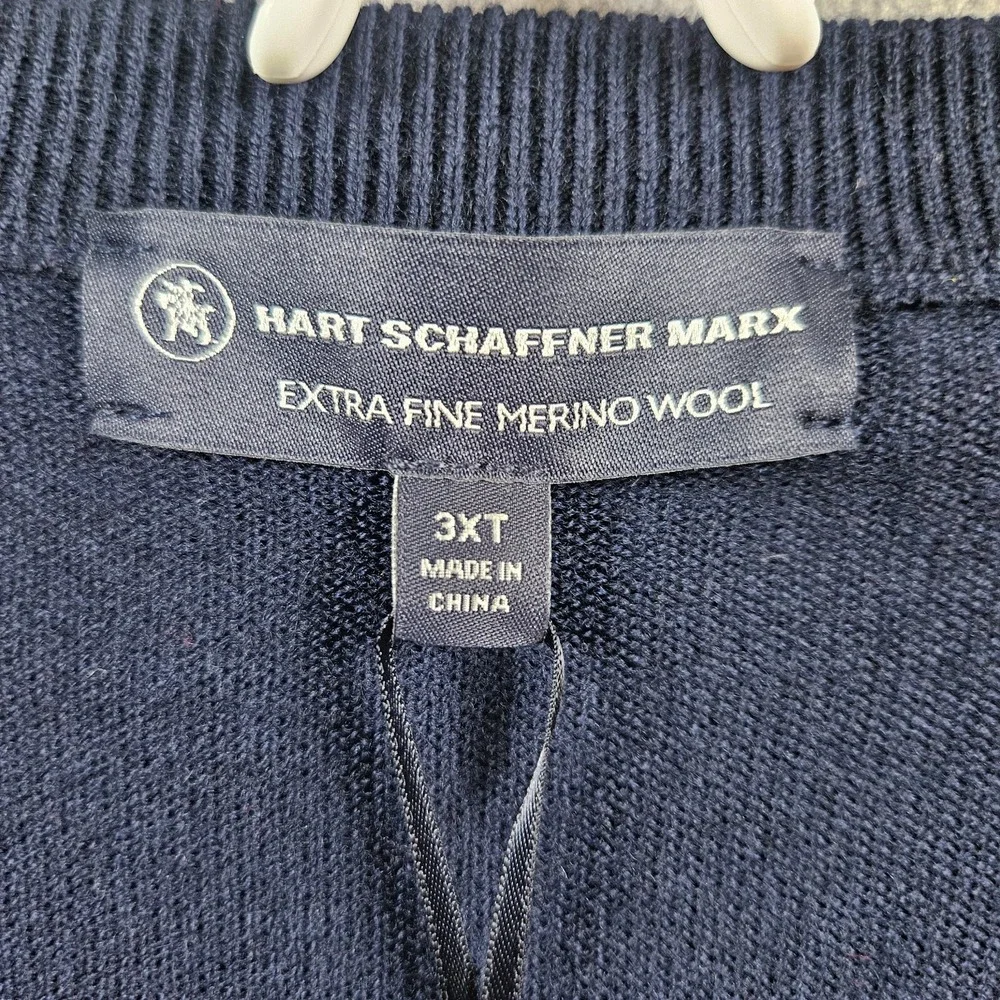 $99 NWT Hart Schaffner Marx 3XT 3X Tall Sweater Men Merino Wool V-Neck Navy Blue